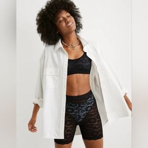 aerie White Button-Front Linen Shirt